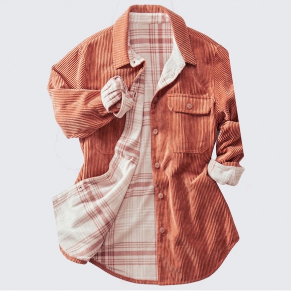 💕LAST1️⃣💕New Reversible Corduroy Plaid Spring Fall Women’s Shacked - Picture 8 of 11